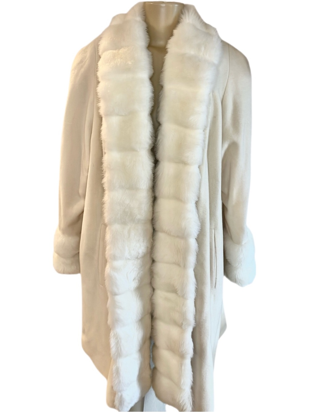 Vintage Albert Nipon Studio Cream Wool Coat W/ Faux Fur